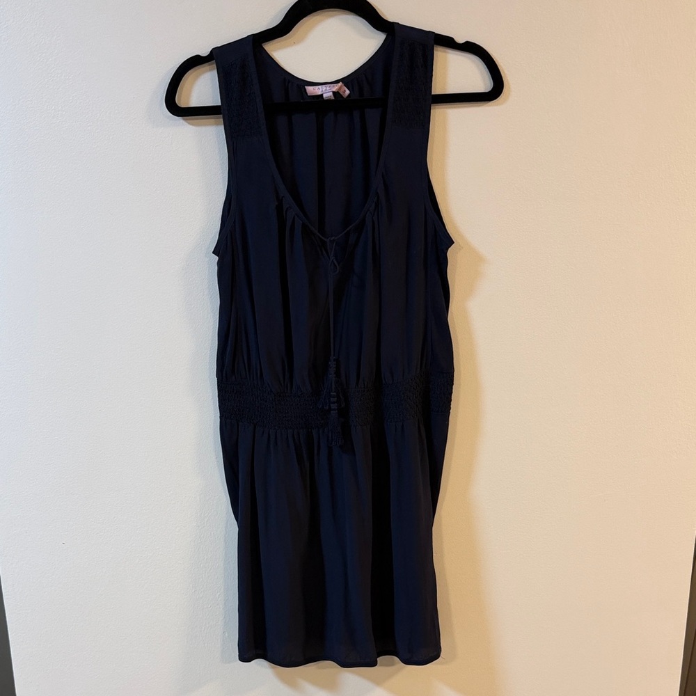 EUC rare Calypso - Women’s Navy Dress with silk tassels & pockets /Cover-Up - S